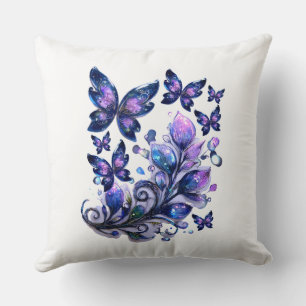 Coussin Papillons de scintillement cosmique blancs  