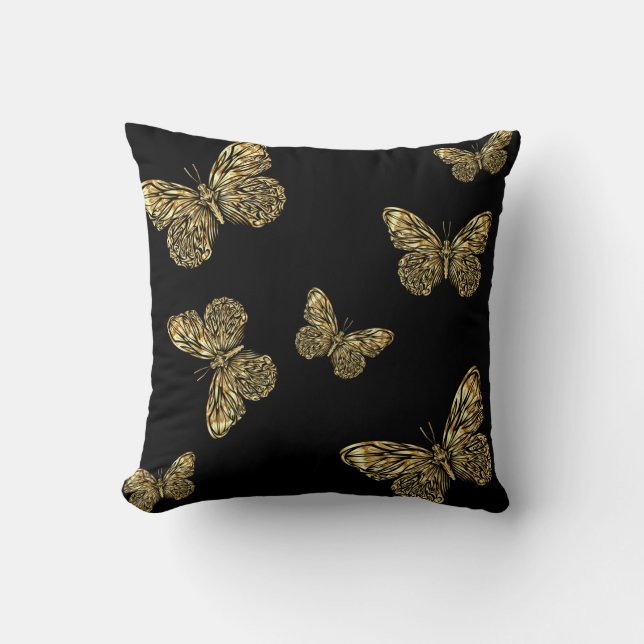 Coussin Papillons d'or motif au noir, décoratif (Recto)