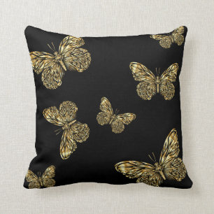 Coussin Papillons d'or motif au noir, décoratif
