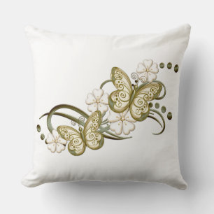 Coussin Papillons d'or Motif Floral Jeu d'oreiller