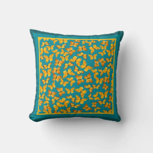 Coussin Papillons d'or pour aquarelle sur Teal