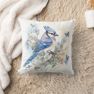 Coussin Papillons élégants de geai bleu peinture
