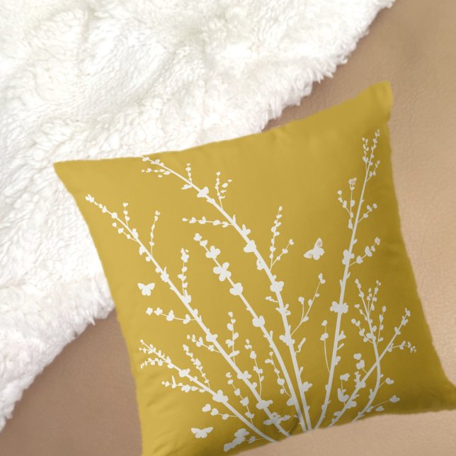Coussin Papillons et branches miniatures jaunes citron (Créateur téléchargé)