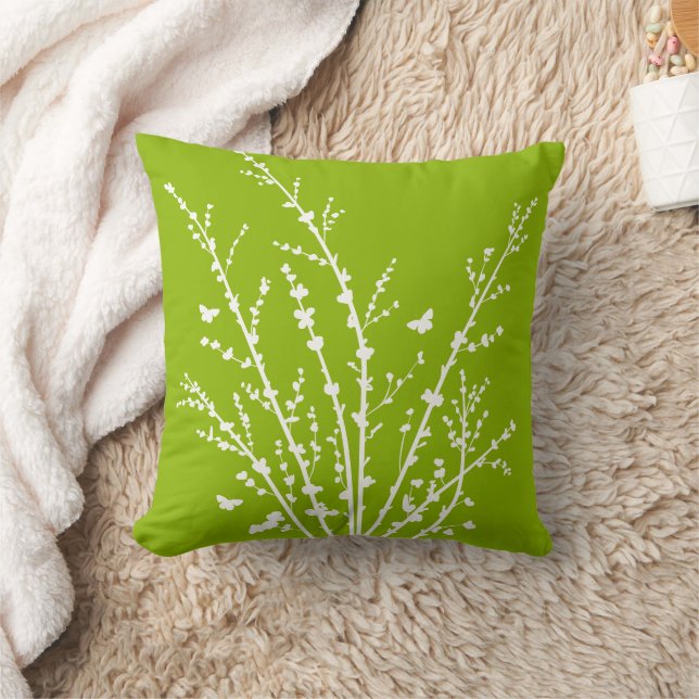 Coussin Papillons et branches minimaux à pomme verte (Couverture)
