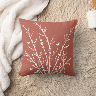 Coussin Papillons et branches minimaux Teracotta