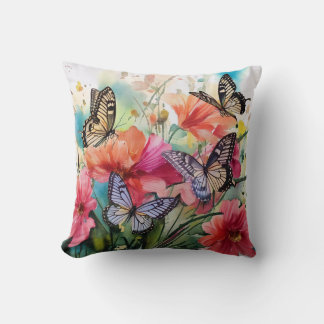 Coussin Papillons et fleurs