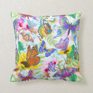 Coussin Papillons et fleurs