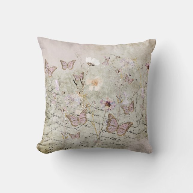 Coussin papillons et fleurs délicats (Recto)