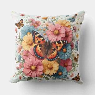 Coussin Papillons et fleurs motif