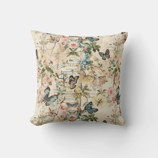 Coussin Papillons et fleurs multi-vintage (Recto)