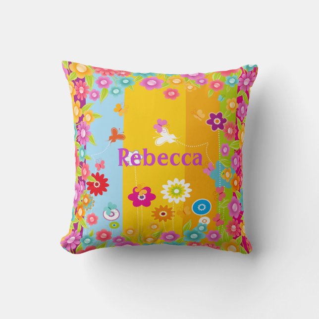 Coussin Papillons et fleurs personnalisés (Recto)