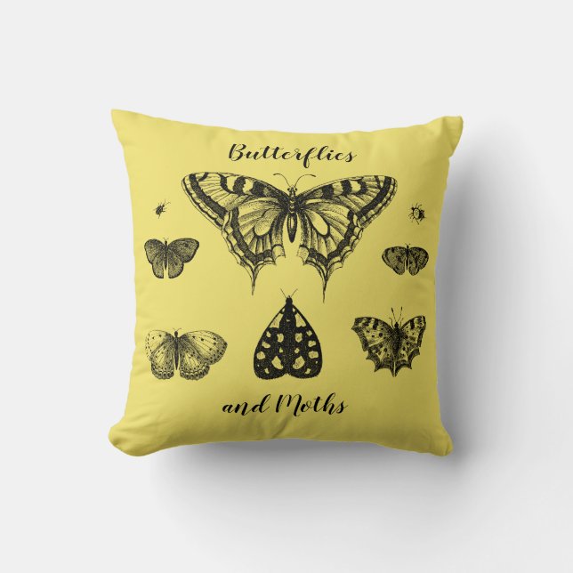Coussin Papillons et Moths Impression Vintage (Recto)