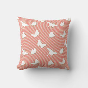 Coussin Papillons et rayures - blanc sur pêche