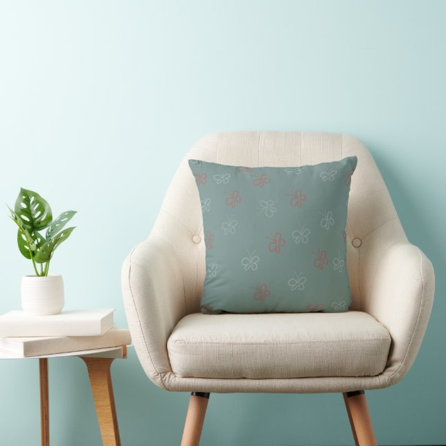 Coussin Papillons Étoiles Vert Sauge (Chaise)
