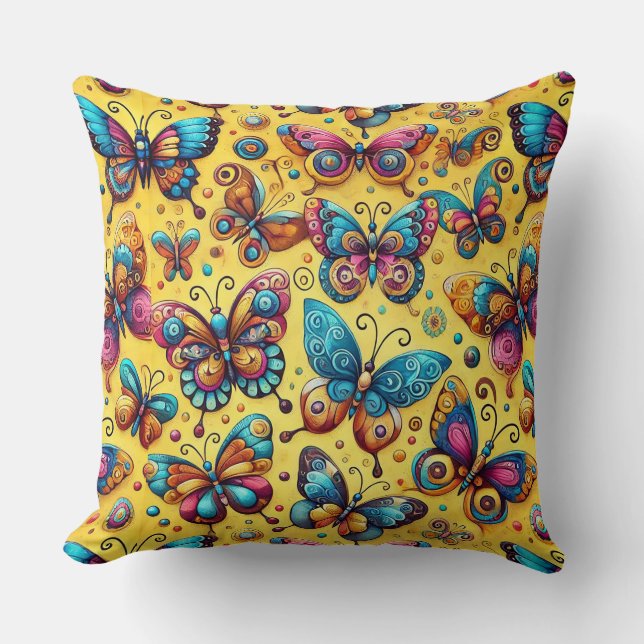 Coussin Papillons Fantaisistes Colorés (Recto)