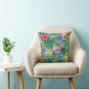 Coussin Papillons Fleurs Fantaisie Jungle Enjouée