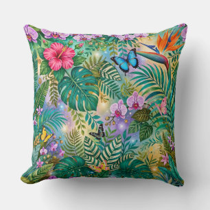 Coussin Papillons Fleurs Fantaisie Jungle Enjouée
