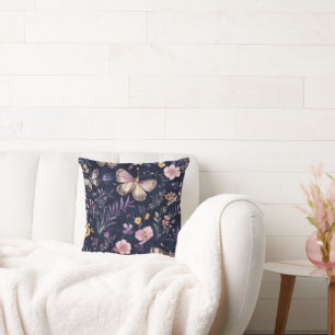 Coussin Papillons Fleurs Roses Violettes