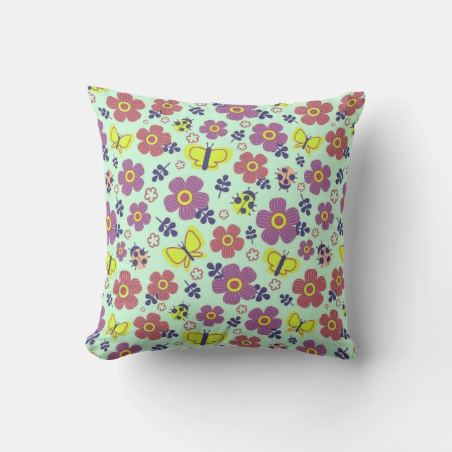 Coussin Papillons Floraux Et Feuilles Pour Un Style De Mai (Recto)