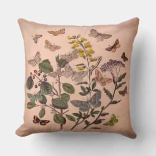 Coussin Papillons floraux vintages rose rustique