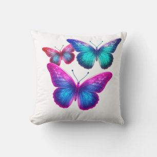 Coussin Papillons flottants bleu rose vert Mignons Blanc