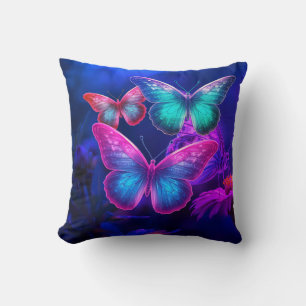 Coussin Papillons flottants bleus verts roses 3D dans la c