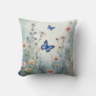 Coussin Papillons gracieux Meadow Fleur sauvage Aquarelle