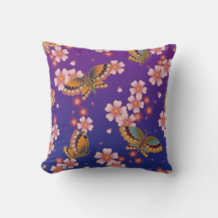Coussin Papillons Japonais Au Milieu Du Sakura Fleurit Vio