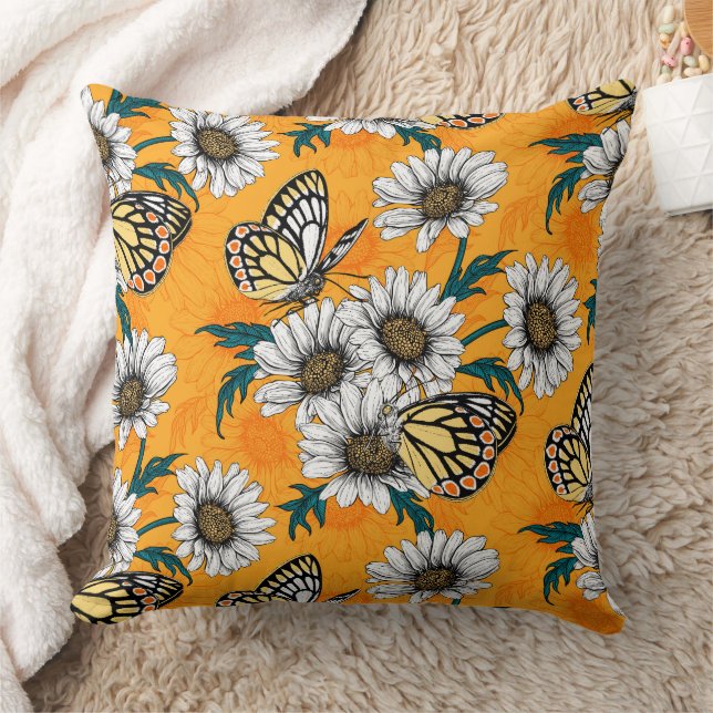 Coussin Papillons Jézabel et fleurs marguerites (Couverture)