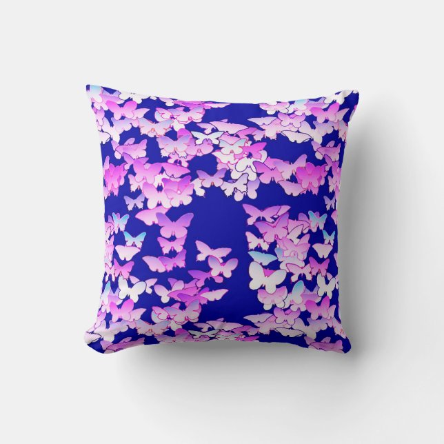 Coussin Papillons, lavande et bleu foncé (Recto)