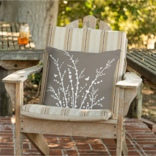 Coussin Papillons Marron Branches Botaniques Moderne  