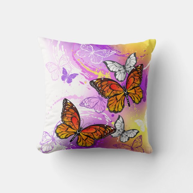 Coussin Papillons Monarque sur Arrière - plan pourpre (Recto)
