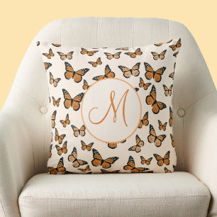 Coussin Papillons Monarques Écriture Orange Monogramme Per