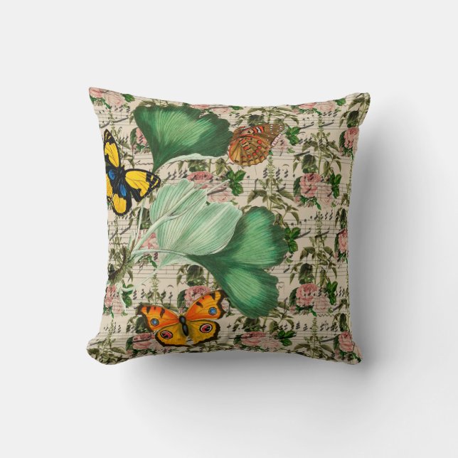 Coussin Papillons, musique et Feuilles (Recto)