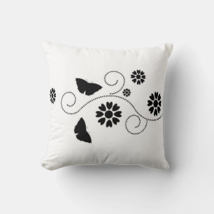 Coussin Papillons Noirs Et Blancs Et Cœurs