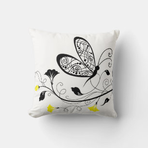 Coussin Papillons noirs et jaunes