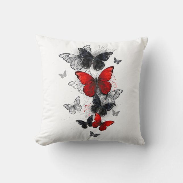Coussin Papillons noirs et rouges volants (Recto)