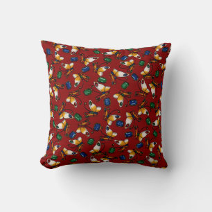 Coussin Papillons orange blanc, Émeraude, Saphir sur rouge