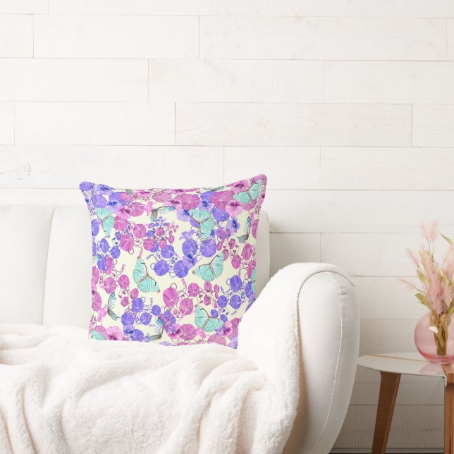 Coussin Papillons Pastel Dans Vignes Fleurs Lancer Oreille (Canapé)