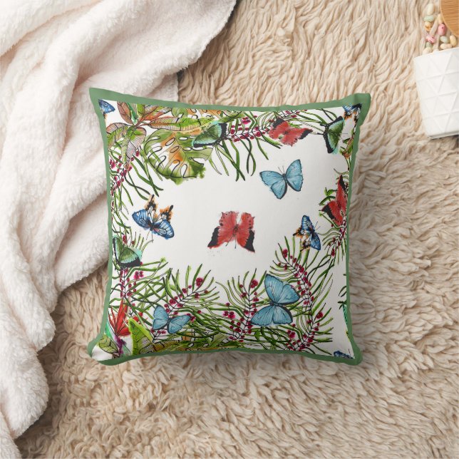 Coussin Papillons Plante tropicaux Bleu rouge (Couverture)