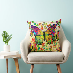 COUSSIN PAPILLONS PRINTANIERS NATURE COLORÉE