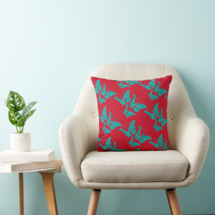 Coussin Papillons Retro Rouge et Turquoise