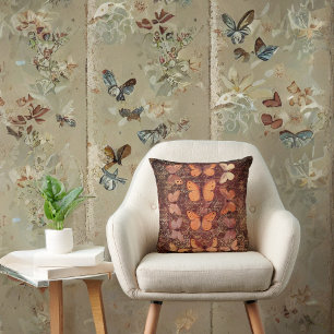 Coussin Papillons romantiques orange et écriture manuscrit