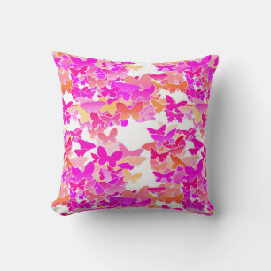 Coussin Papillons, rose, fuchsia et corail
