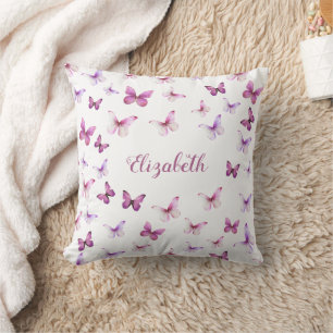 Coussin Papillons rose Motif Nom personnalisé