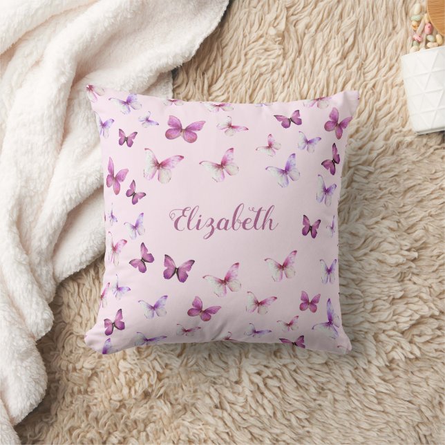 Coussin Papillons rose Motif Nom personnalisé (Couverture)