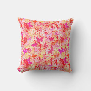 Coussin Papillons, rose, pêche, corail