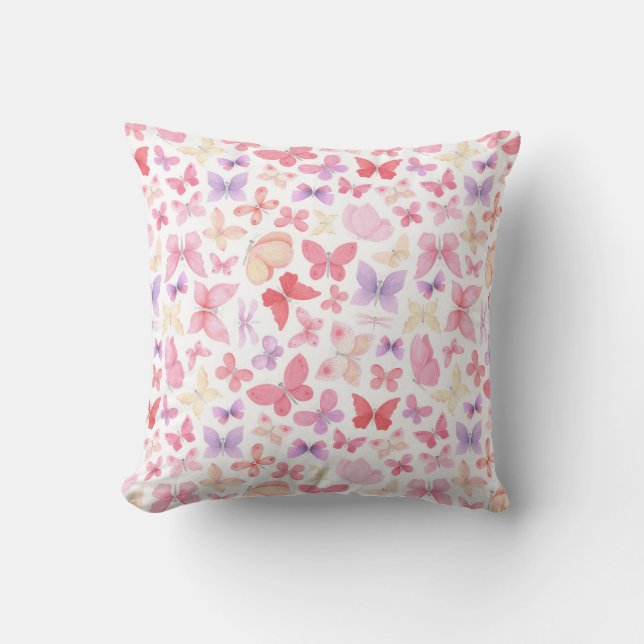 Coussin Papillons rose violet jaune (Recto)