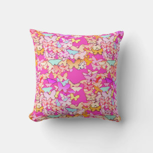 Coussin Papillons, roses multiples et profondes