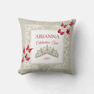 Coussin Papillons Rouge Rubis, Diadème Or de Champaign